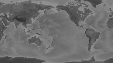 Pasifik Okyanusu. Patterson silindirik projeksiyonundaki gri ölçekli yükseklik haritasında konum diyagramı