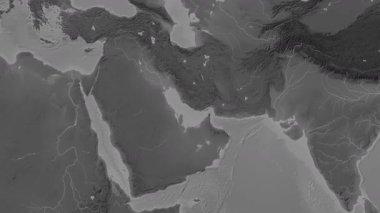 Basra Körfezi. Patterson silindirik projeksiyonundaki gri ölçekli yükseklik haritasında konum diyagramı