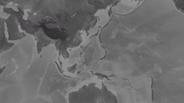 Filipin Denizi. Patterson silindirik projeksiyonundaki gri ölçekli yükseklik haritasında konum diyagramı