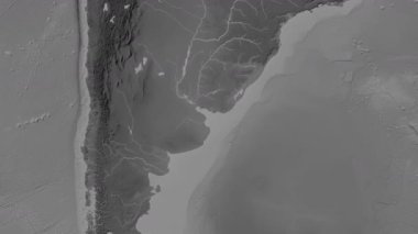 Rio de La Plata. Patterson silindirik projeksiyonundaki gri ölçekli yükseklik haritasında konum diyagramı