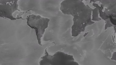 Güney Atlantik Okyanusu. Patterson silindirik projeksiyonundaki gri ölçekli yükseklik haritasında konum diyagramı