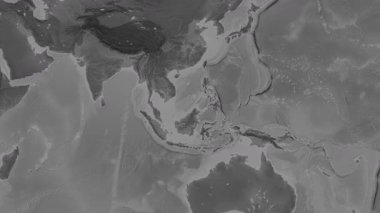 Güney Çin ve Paskalya Takımadaları. Patterson silindirik projeksiyonundaki gri ölçekli yükseklik haritasında konum diyagramı