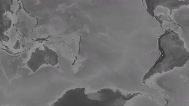 Güney Pasifik Okyanusu, alt havzalar hariç. Patterson silindirik projeksiyonundaki gri ölçekli yükseklik haritasında konum diyagramı