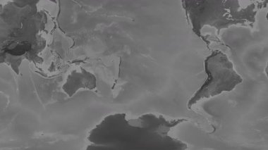 Güney Pasifik Okyanusu. Patterson silindirik projeksiyonundaki gri ölçekli yükseklik haritasında konum diyagramı