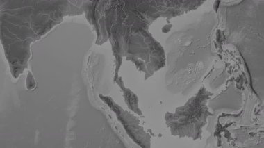 Tayland Körfezi. Patterson silindirik projeksiyonundaki gri ölçekli yükseklik haritasında konum diyagramı