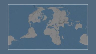 Balear Denizi. Patterson silindirik projeksiyonunda mavi ve gri renkli yükseklik haritasına yakın plan