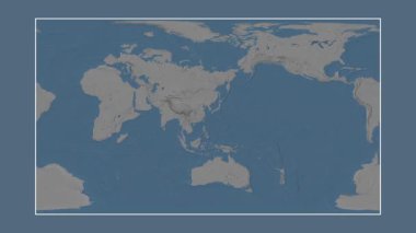 Doğu Çin Denizi. Patterson silindirik projeksiyonunda mavi ve gri renkli yükseklik haritasına yakın plan