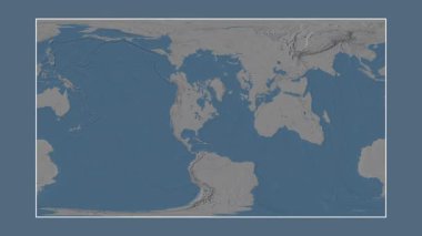 Fundy Körfezi. Patterson silindirik projeksiyonunda mavi ve gri renkli yükseklik haritasına yakın plan
