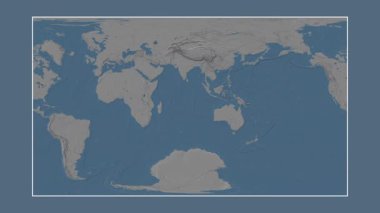 Hint Okyanusu, alt havzalar hariç. Patterson silindirik projeksiyonunda mavi ve gri renkli yükseklik haritasına yakın plan