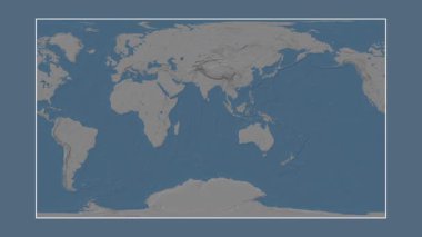 Hint Okyanusu. Patterson silindirik projeksiyonunda mavi ve gri renkli yükseklik haritasına yakın plan