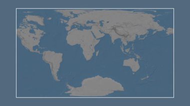 Mozambik Kanalı. Patterson silindirik projeksiyonunda mavi ve gri renkli yükseklik haritasına yakın plan
