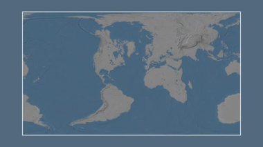Alt havzalar hariç Kuzey Atlantik Okyanusu. Patterson silindirik projeksiyonunda mavi ve gri renkli yükseklik haritasına yakın plan