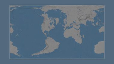 Kuzey Atlantik Okyanusu. Patterson silindirik projeksiyonunda mavi ve gri renkli yükseklik haritasına yakın plan