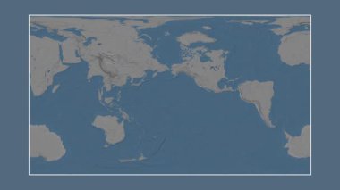 Kuzey Pasifik Okyanusu. Patterson silindirik projeksiyonunda mavi ve gri renkli yükseklik haritasına yakın plan
