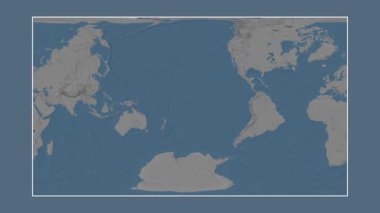 Güney Pasifik Okyanusu, alt havzalar hariç. Patterson silindirik projeksiyonunda mavi ve gri renkli yükseklik haritasına yakın plan