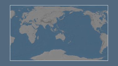 Timor Denizi. Patterson silindirik projeksiyonunda mavi ve gri renkli yükseklik haritasına yakın plan