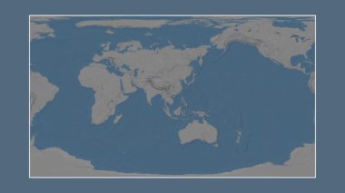 Tonkin Körfezi. Patterson silindirik projeksiyonunda mavi ve gri renkli yükseklik haritasına yakın plan