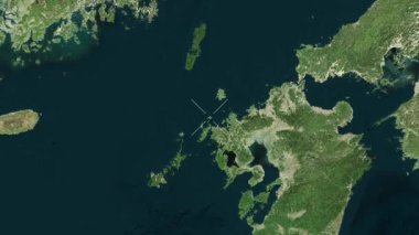 Azuchi Oshima Adası - Japonya yakın çekim - uydu. Parıltı. Etiketler.