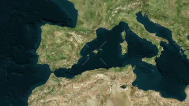 Balear Adaları - İspanya yakın çekim - uydu. Parıltı. Etiketler.