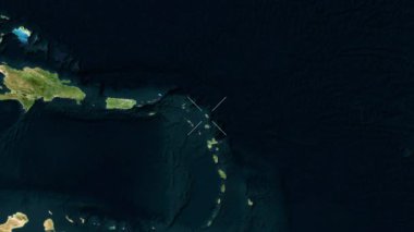 Barbuda - Antigua ve Barbuda yakın çekim - uydu. Parıltı. Etiketler.