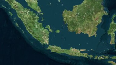 Belitung Adası - Endonezya yakın çekim - uydu. Parıltı. Etiketler.