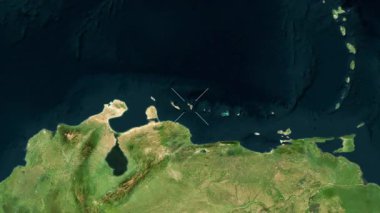 Bonaire - Karayip Hollanda yakın çekim uydusu. Parıltı. Etiketler.