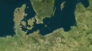 Bornholm - Danimarka yakın çekim uydusu. Parıltı. Etiketler.