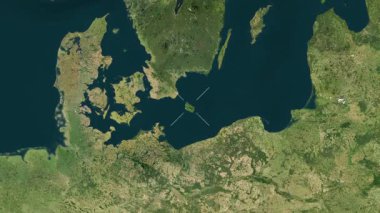 Bornholm - Danimarka yakın çekim uydusu. Önizleme. Parıltı. Etiketler.