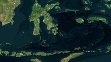 Buton Adası, Endonezya yakın çekim uydusu. Parıltı. Etiketler.