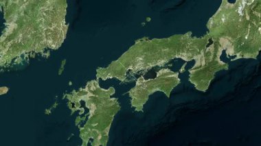 Edajima Adası - Japonya yakın çekim - uydu. Önizleme. Parıltı. Etiketler.