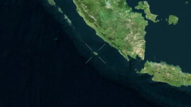 Enggano Adası - Endonezya yakın çekim - uydu. Parıltı. Etiketler.