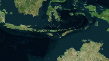 Flores Adası - Endonezya yakın çekim - uydu. Parıltı. Etiketler.