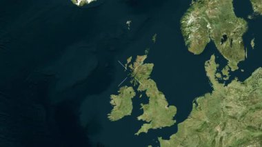 Inner Hebrides, İskoçya - Büyük Britanya yakın çekim uydusu. Parıltı. Etiketler.