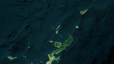 Izena Adası - Japonya yakın çekim - uydu. Parıltı. Etiketler.