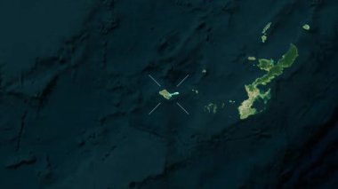 Kume Adası - Japonya yakın çekim - uydu. Parıltı. Etiketler.