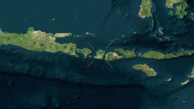 Lombok Adası - Endonezya yakın çekim - uydu. Parıltı. Etiketler.