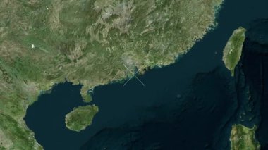 Macau, Çin yakın çekim uydusu. Parıltı. Etiketler.