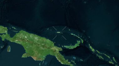 Manus Adası - Papua Yeni Gine yakın çekim - uydu. Parıltı. Etiketler.