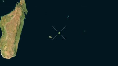 Mauritius 'a yakın çekim - uydu. Parıltı. Etiketler.