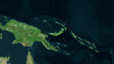 Yeni Britanya Adası - Papua Yeni Gine yakın çekim - uydu. Önizleme. Parıltı.