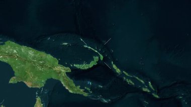 Yeni İrlanda Adası - Papua Yeni Gine yakın çekim - uydu. Önizleme. Parıltı.