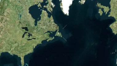 Newfoundland Adası - Kanada yakın çekim - uydu. Önizleme. Parıltı. Etiketler.