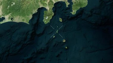 Niijima Adası - Japonya yakın çekim - uydu. Parıltı. Etiketler.