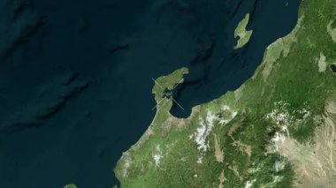 Noto Adası - Japonya yakın çekim - uydu. Önizleme. Parıltı. Etiketler.