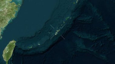 Okinawa Adası - Japonya yakın çekim - uydu. Parıltı. Etiketler.