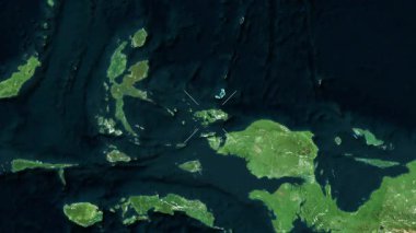 Raja Ampat Adası - Endonezya yakın çekim - uydu. Önizleme. Parıltı. Etiketler.