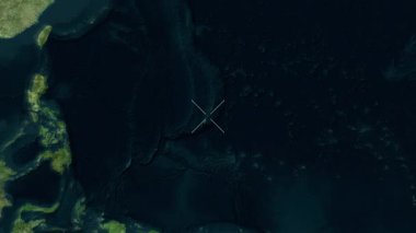 Rota - Kuzey Mariana Adaları yakın çekim - uydu. Parıltı. Etiketler.