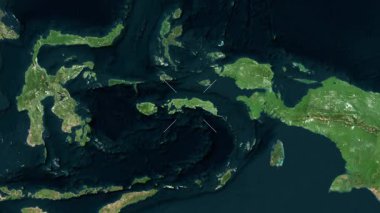 Seram Adası - Endonezya yakın çekim - uydu. Önizleme. Parıltı. Etiketler.