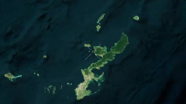 Sesoko Adası - Japonya yakın çekim - uydu. Parıltı. Etiketler.