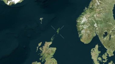 Shetland Adaları, İskoçya - Büyük Britanya yakın çekim - uydu. Parıltı. Etiketler.